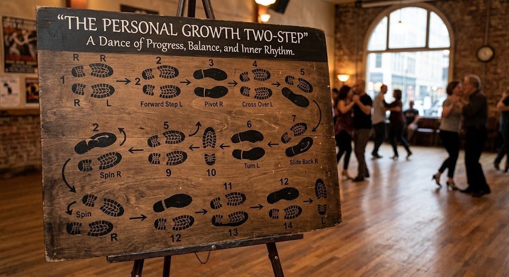 An illustration representing measuring progress in talk therapy showing a winding mountain path with footsteps moving forward and a peaceful resting spot.